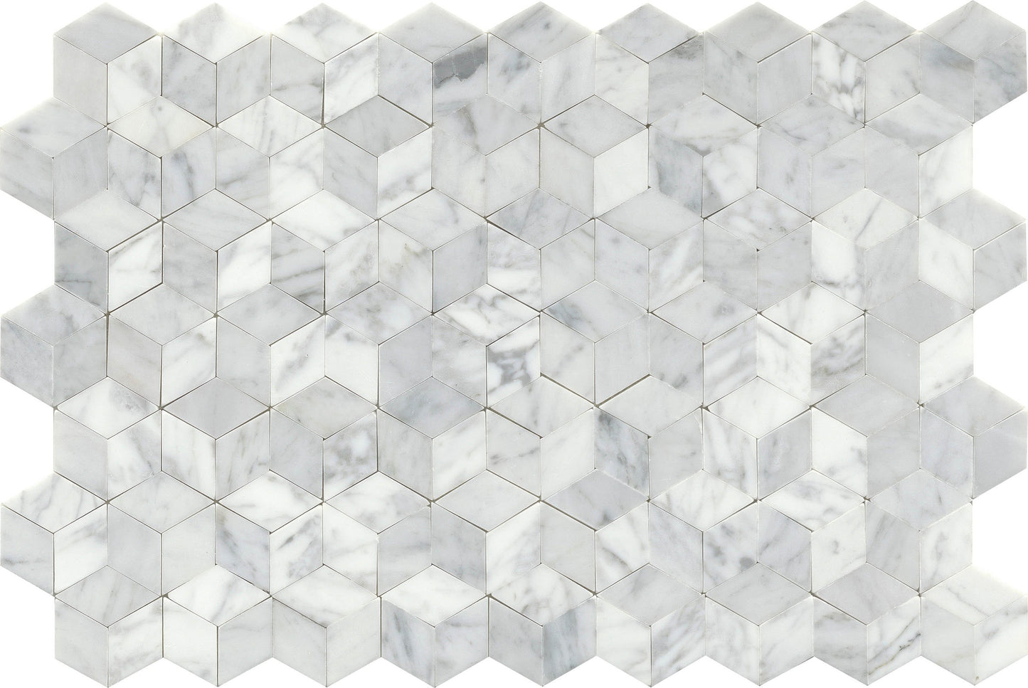 Modern White Gray Groutless 3D Cube Marble Mosaic Tile F67LINKWH1218MCU