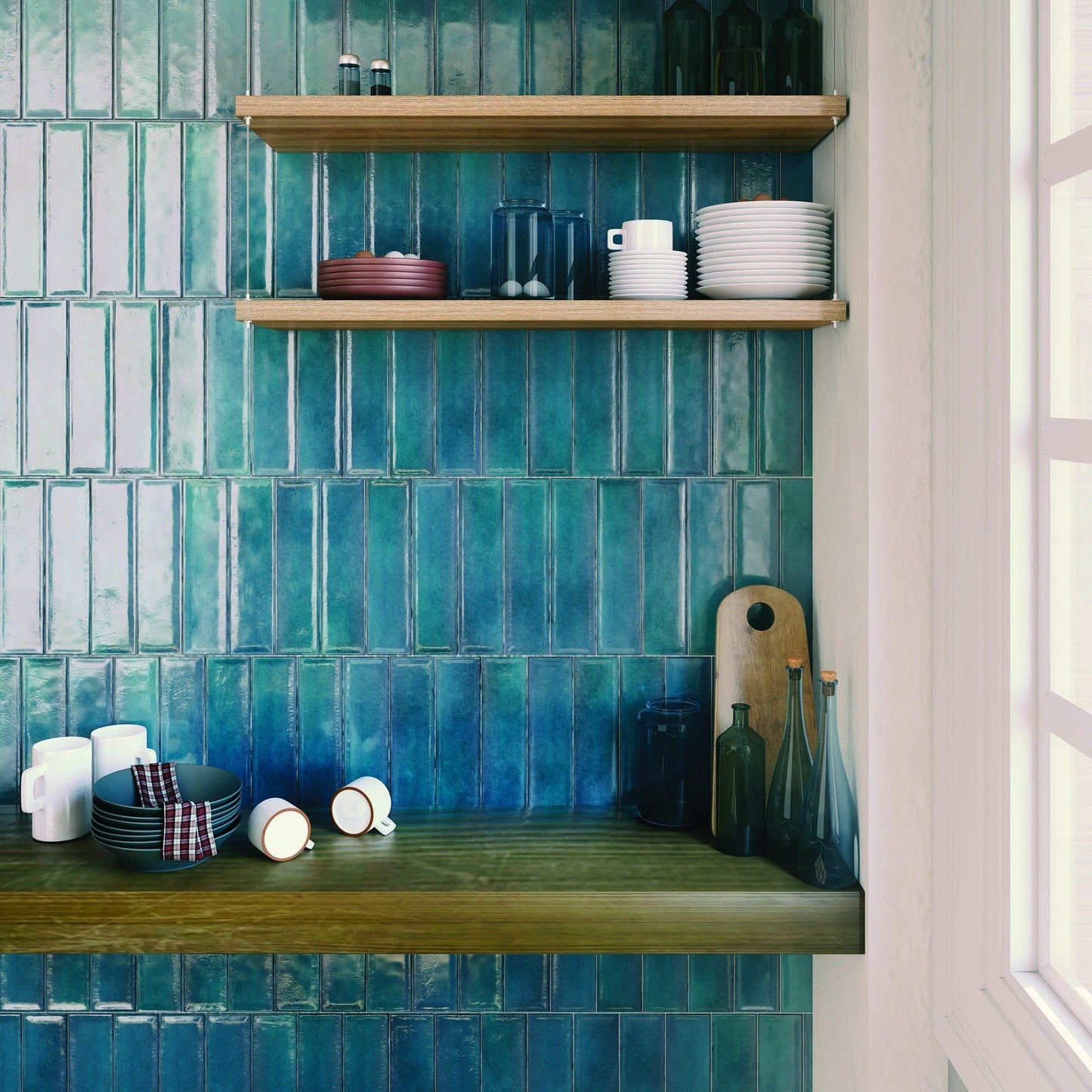 Modern 3X12 Blue Green Subway Ceramic Subway Tile B2C-RAKUBL0312P26 - B2C TILE OUTLET