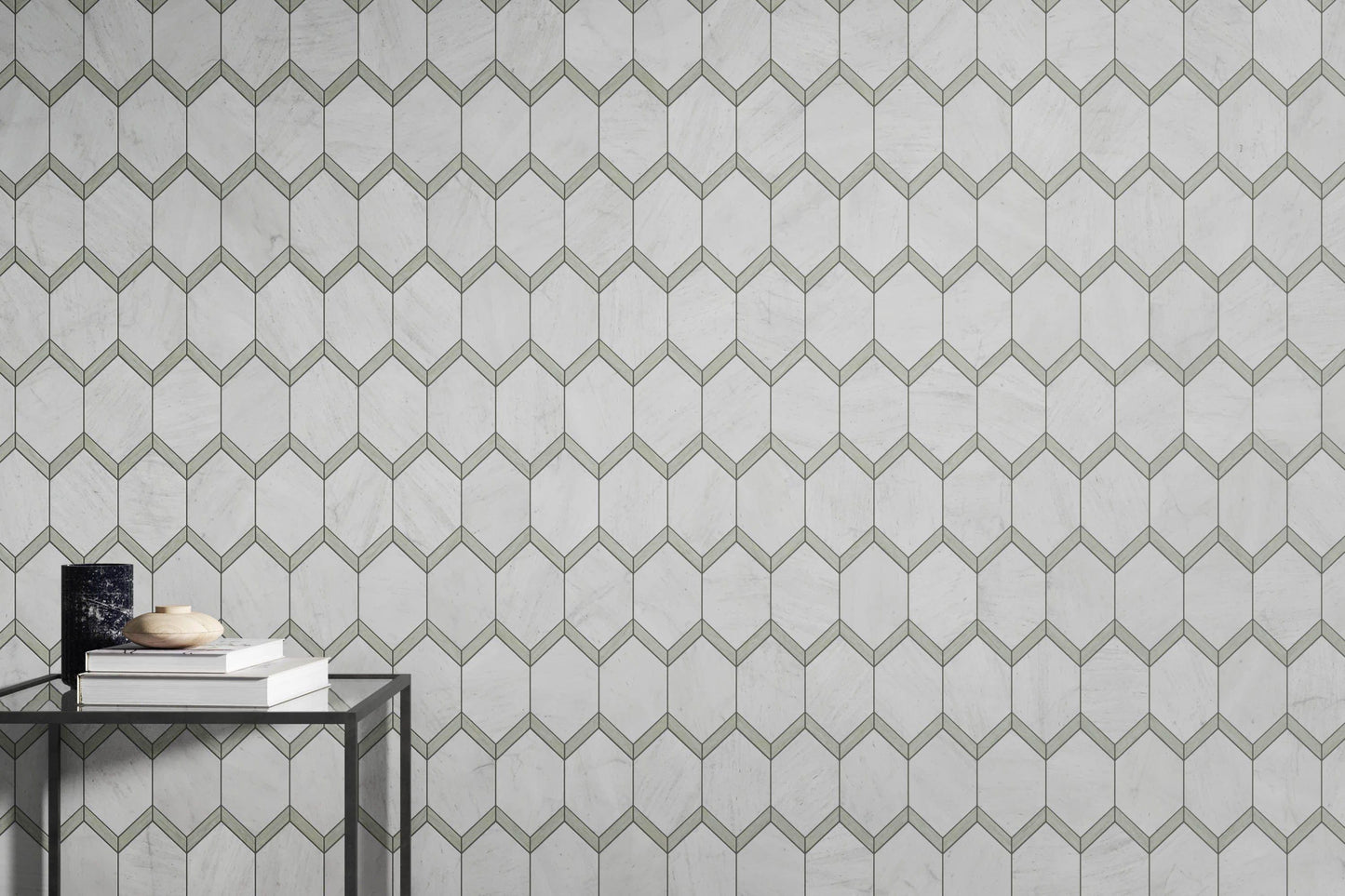 Modern White Beige forward chevron Marble Mosaic Tile B2C-INTRFA1115MPK - B2C TILE OUTLET