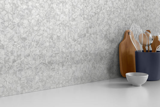 Modern White Gray Groutless 3D Cube Marble Mosaic Tile B2C-LINKWH1218MCU - B2C TILE OUTLET