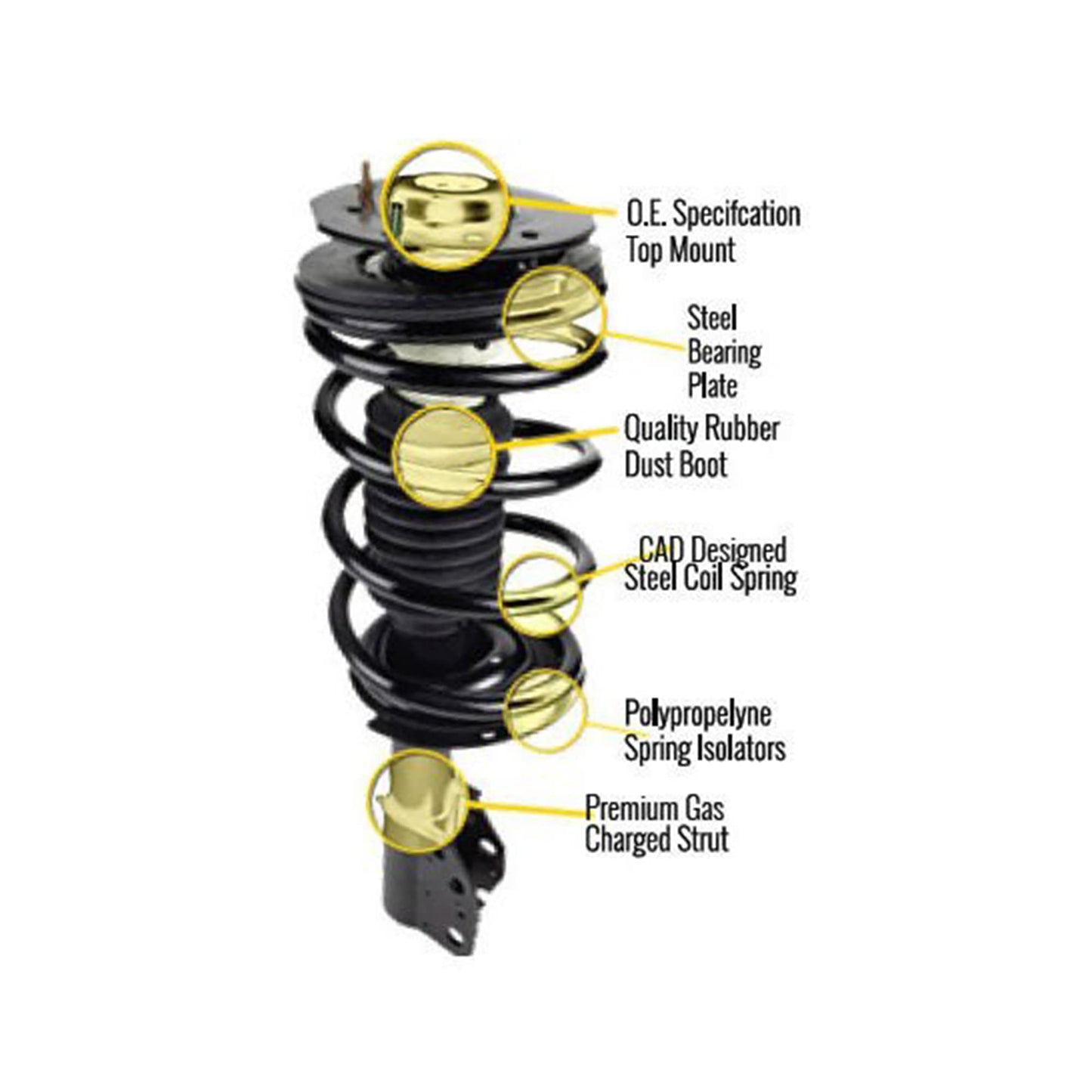 Unity Automotive 4-11633-255030-001 Front and Rear Replacement Complete Strut Assembly Shock Kit Fits 2013-2015 Nissan Altima