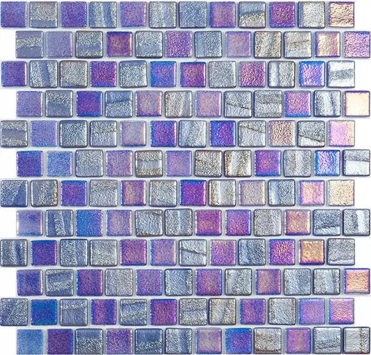 Modern 1X2 Squares Fusion Dark Blue Staggered Aqua Navy Blue Glossy Glass - 555 Mosaic Tile