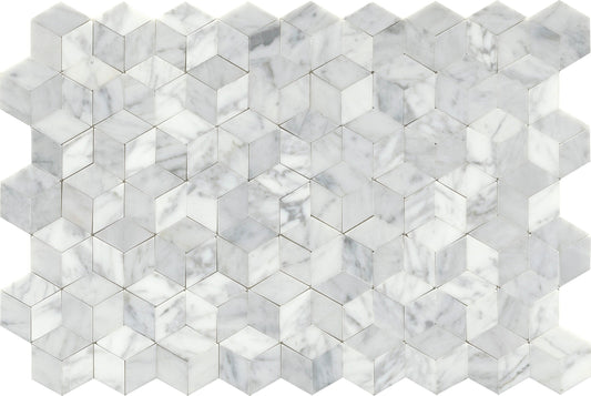 Modern White Gray Groutless 3D Cube Marble Mosaic Tile F67LINKWH1218MCU