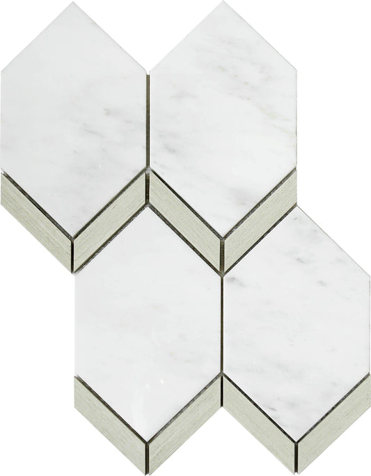 Modern White Beige forward chevron Marble Mosaic Tile B2C-INTRFA1115MPK - B2C TILE OUTLET