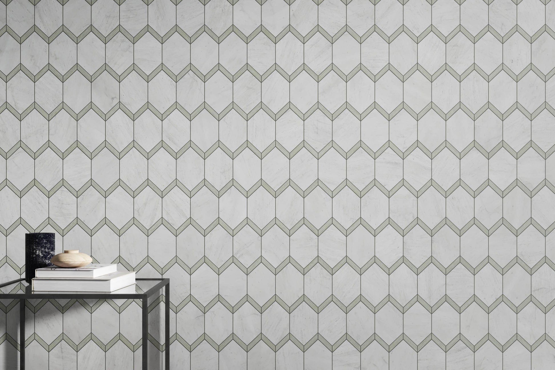 Modern White Beige forward chevron Marble Mosaic Tile B2C-INTRFA1115MPK - B2C TILE OUTLET
