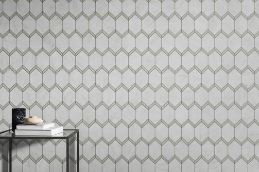 Modern White Beige forward chevron Marble Mosaic Tile B2C-INTRFA1115MPK - B2C TILE OUTLET