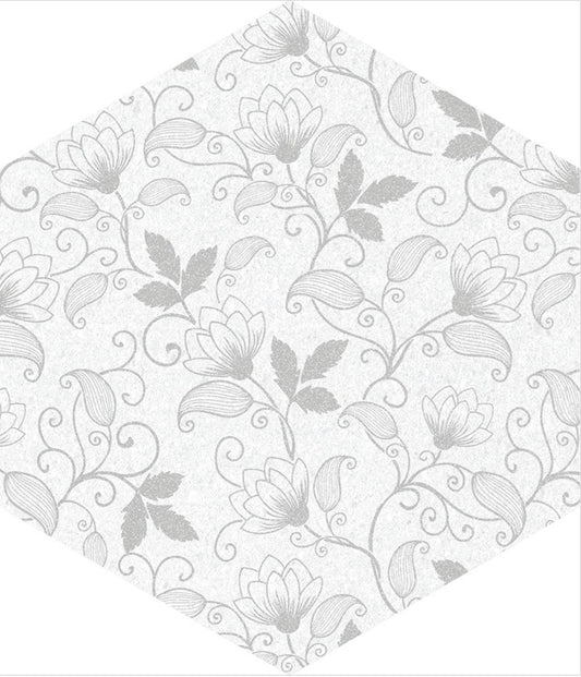 Modern 9X10 Gray White Black Floral Porcelain Field Tile B2C-BAUHFL0910HX - B2C TILE OUTLET
